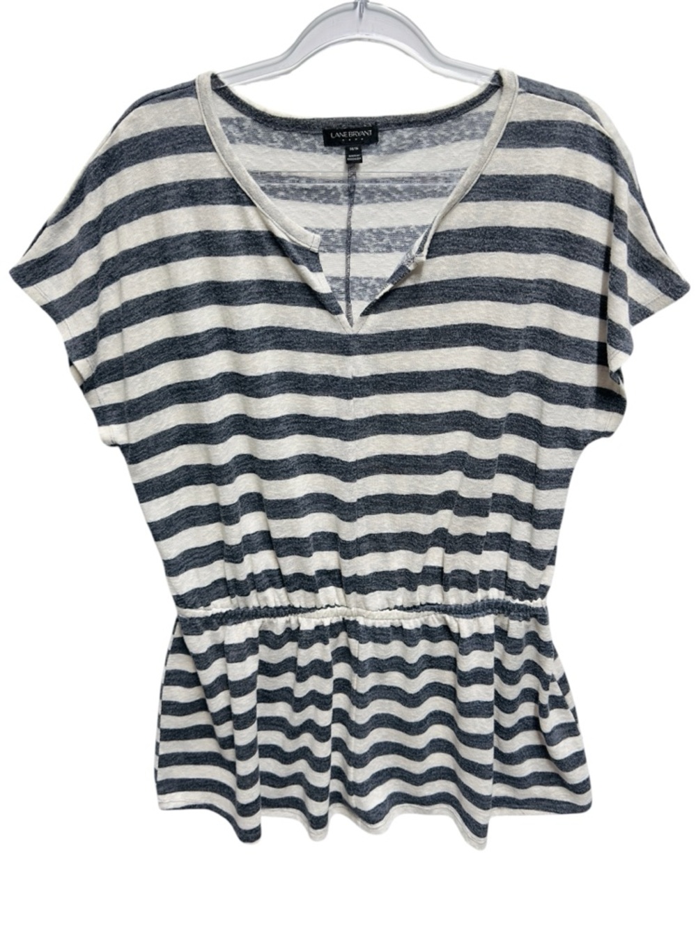 Cotton Rayon Knit Relaxed Babydoll Peplum Flutter Chambray Pinstripe Top Tee
